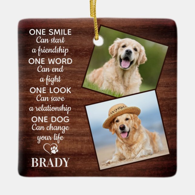 Rustic Dog Lover Quote Keepsake Pet Dog Photo Ceramic Ornament (Front)
