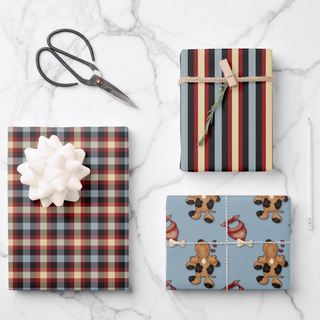 Rustic Dog Lovers Country Plaid Gift Wrapping Set  Paper Sheets (Front)