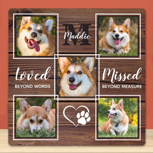 Rustic Dog Memorial Pet Loss Custom Photo Collage Plaque