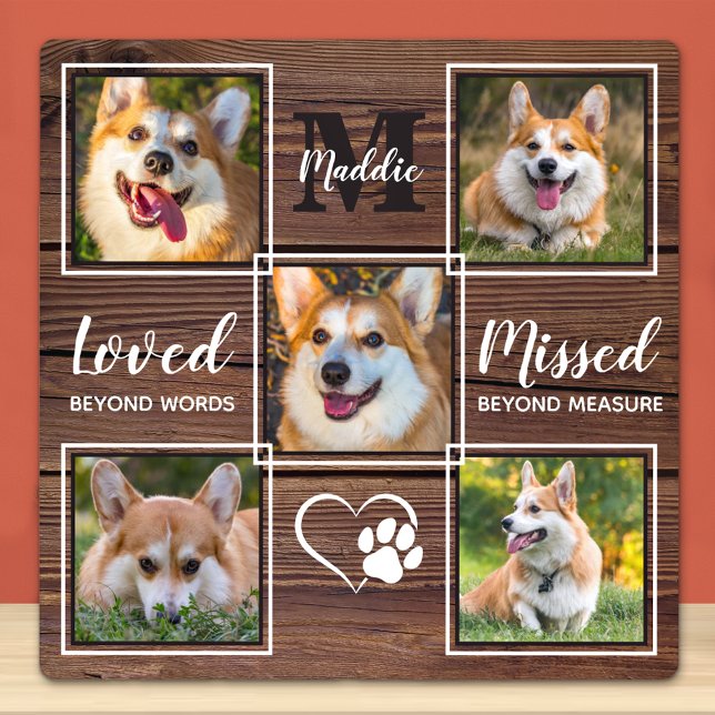 Rustic Dog Memorial Pet Loss Custom Photo Collage Plaque (Creator Uploaded)
