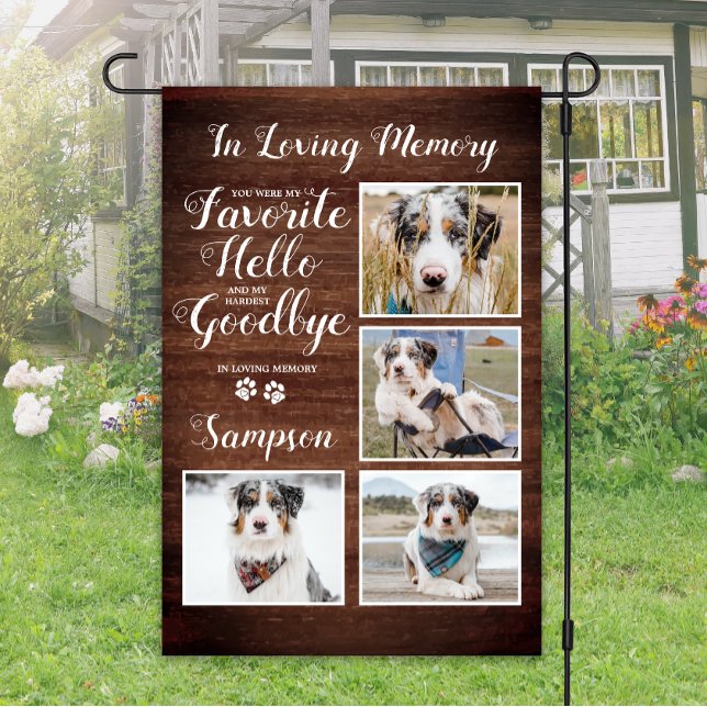 Rustic Dog Memorial Photo Collage Pet Loss  Garden Flag (Creator Uploaded)