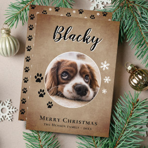 Rustic Dog Name Photo Merry Christmas Family Holiday Card