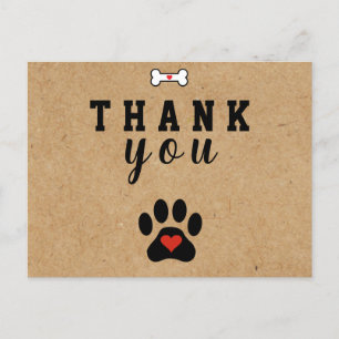 Rustic Dog Paw Custom Thank you  Postcard
