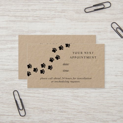 Rustic dog paw path kraft paper appointment card