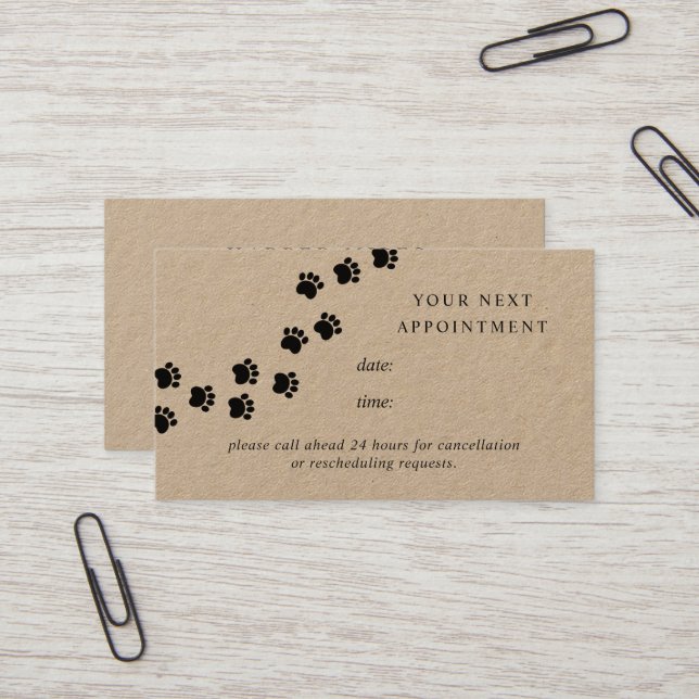 Rustic dog paw path kraft paper appointment card (Front/Back In Situ)