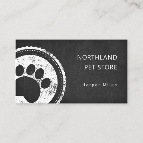 Rustic dog paw print chalkboard logo groomer  business card