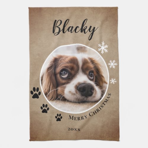 Rustic Dog Pet Photo Merry Christmas Kitchen Towel