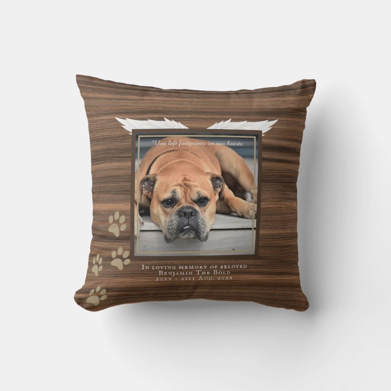 Rustic Dog Photo Memorial Keepsake Sympathy Gift Throw Pillow