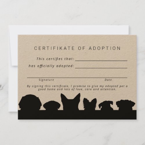 Rustic dog silhouettes Certifikate of adoption Invitation