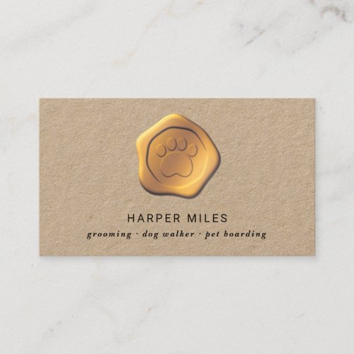 Rustic dog sitter gold paw wax label business card