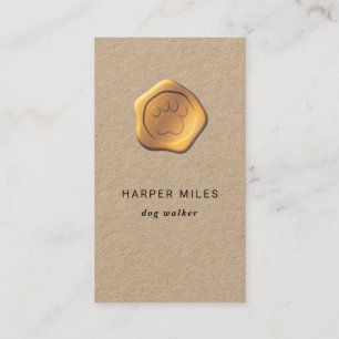 Rustic dog sitter gold paw wax seal/ label business card