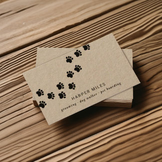 Rustic dog sitter paw path business card