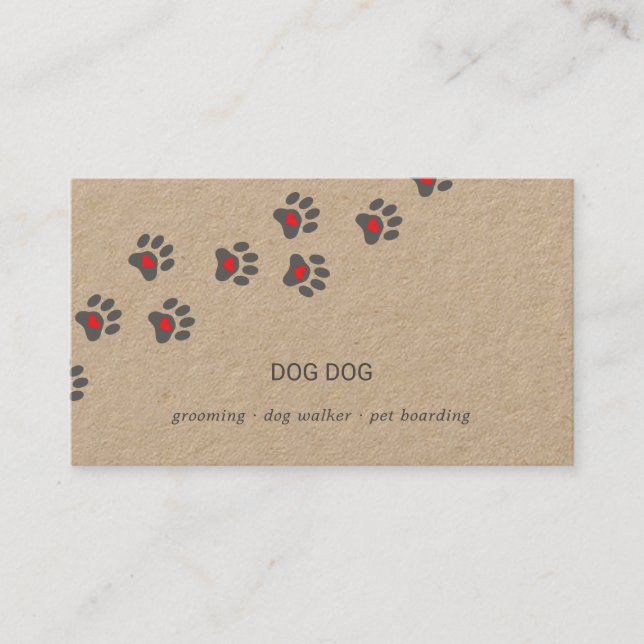Rustic dog sitter paw path business card (Front)