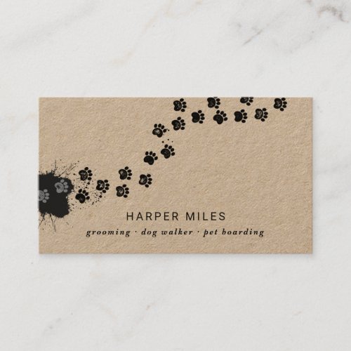 Rustic dog sitter paw path in paint business card