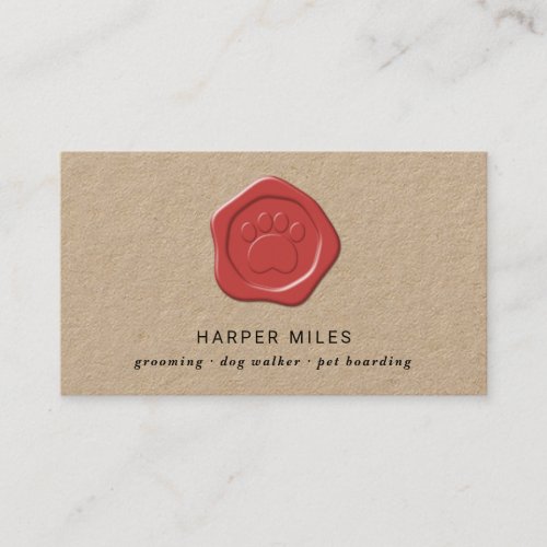 Rustic dog sitter paw wax label business card
