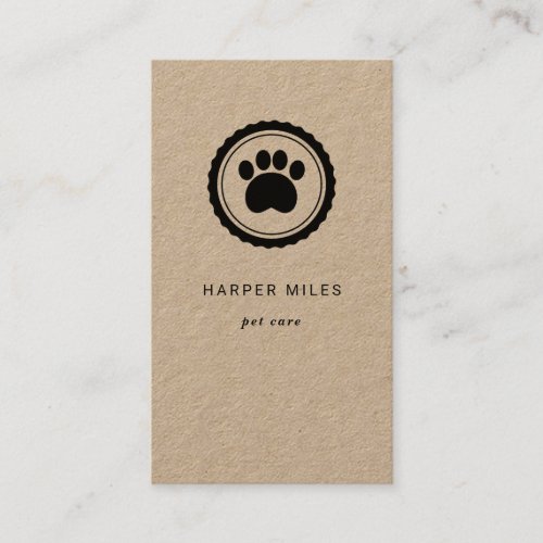 Rustic dog walker paw print label business card