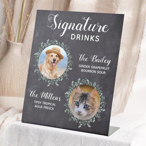 Rustic Dog Wedding Bar Pet Signature Drinks Pedestal Sign