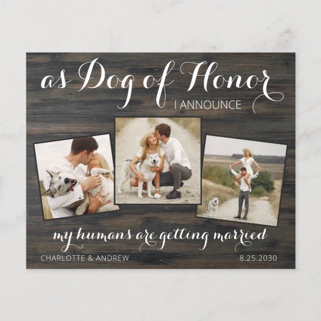 Rustic Dog Wedding Save The Date Budget QR Code  (Front)