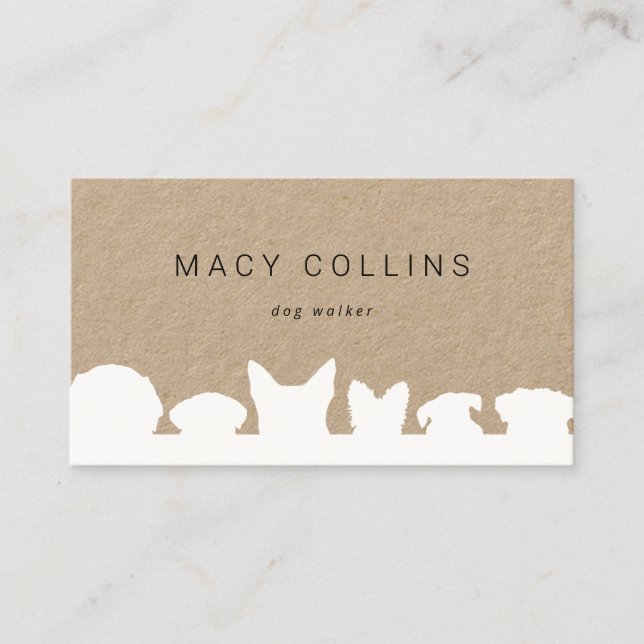 Rustic dog white silhouette kraft business card (Front)