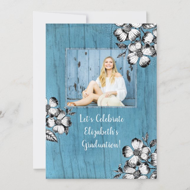 Rustic Dogwood Flower Graduation Party Grad Photo Invitation (Front)
