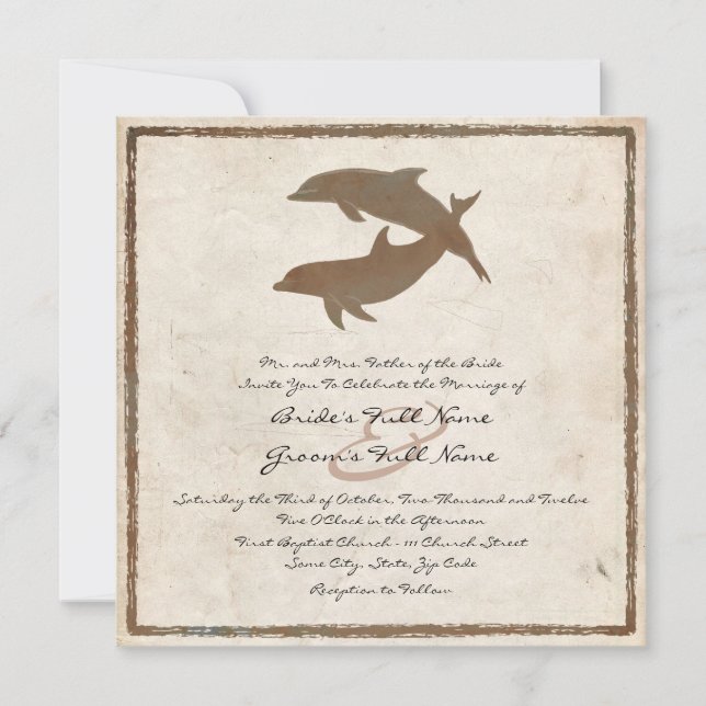 Rustic Dolphins Beach Wedding Invitation (Front)