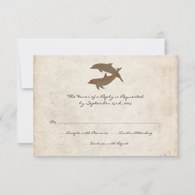 Rustic Dolphins Beach Wedding Invitation RSVP card (Front)