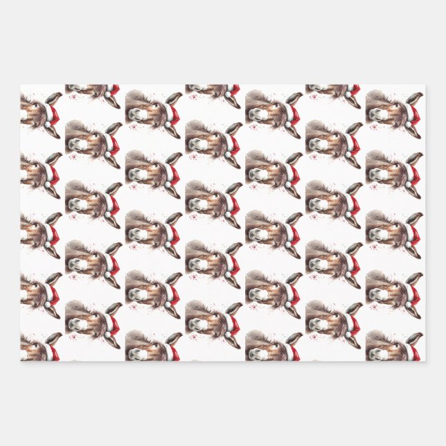Rustic Donkey Christmas Gift Packaging Wrapping Paper Sheets (Front)