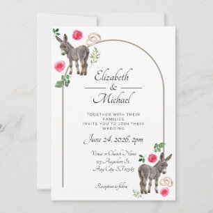 Rustic Donkey Floral Pink Wedding Invitation