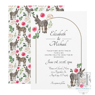 Rustic Donkey Floral Pink Wedding Invitation