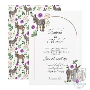 Rustic Donkey Floral Purple Wedding Invitation
