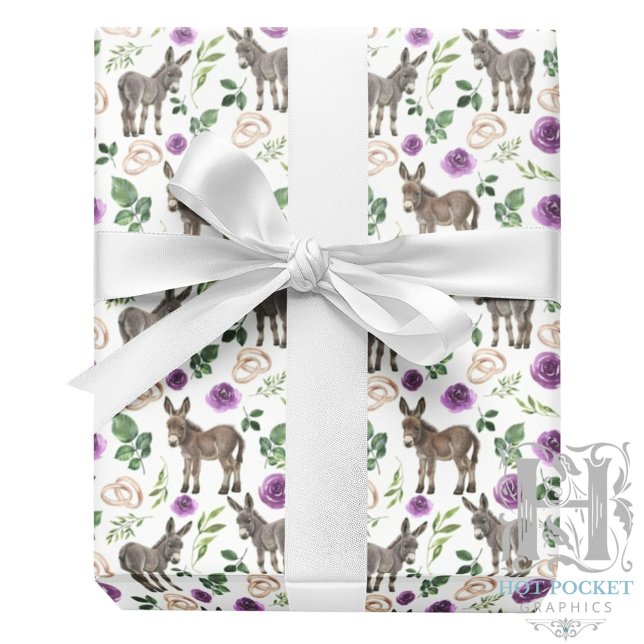 Rustic Donkey Floral Purple Wrapping Paper (Creator Uploaded)