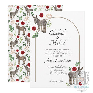 Rustic Donkey Floral Red Wedding Invitation