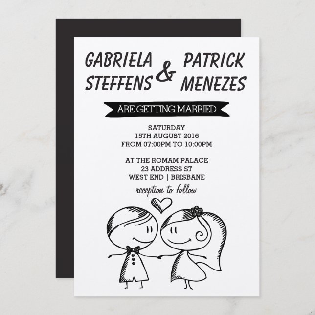 Rustic Doodle Couple Wedding Invitation (Front/Back)