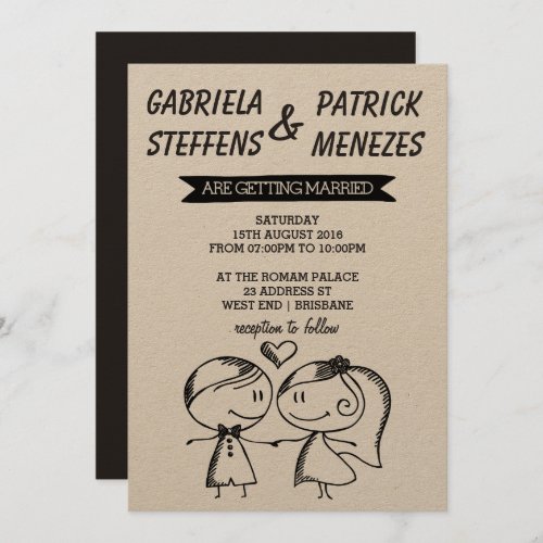 Rustic Doodle Couple Wedding Invitation