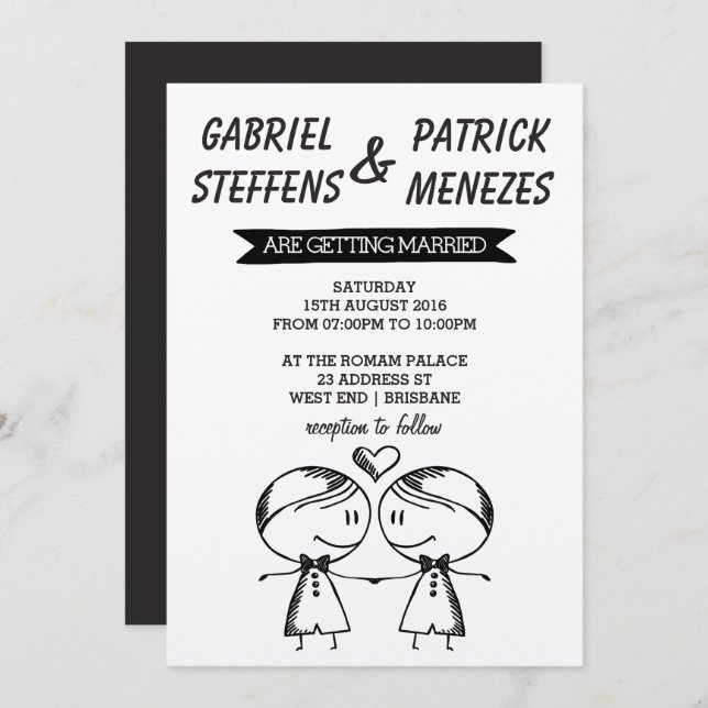 Rustic Doodle Gay Wedding Invitation (Front/Back)