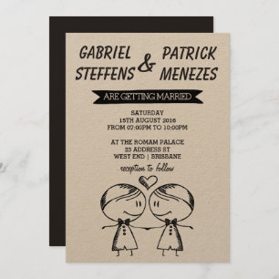 Rustic Doodle Gay Wedding Invitation