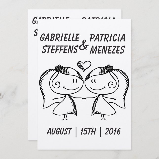 Rustic Doodle Lesbian Wedding Invitation (Front/Back)