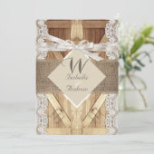 Rustic Door Wedding Beige White Lace Wood Burlap 2 Invitation (Standing Front)