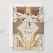 Rustic Door Wedding Beige White Lace Wood Burlap 2 Invitation (Front)