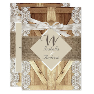 Rustic Door Wedding Beige White Lace Wood Burlap Card
