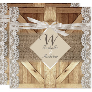 Rustic Door Wedding Beige White Lace Wood Burlap Card