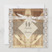 Rustic Door Wedding Beige White Lace Wood Burlap Invitation (Front)