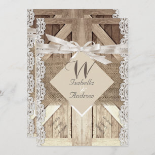 Rustic Door Wedding Lace Wood Burlap Writing 2a Invitation