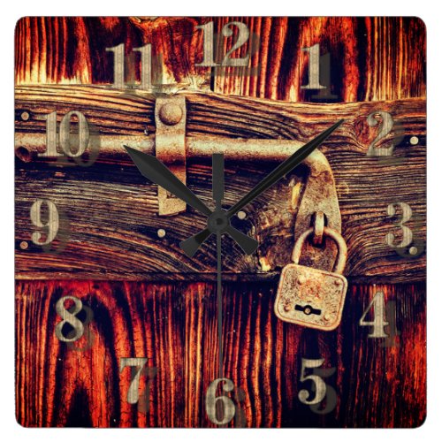 Rustic door with antique brass lock clock