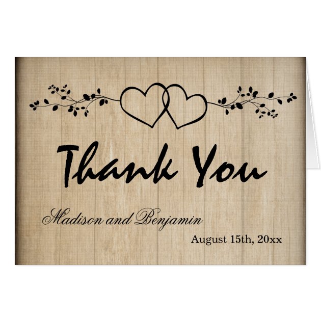 Rustic Double Hearts Wedding Thank You Cards
