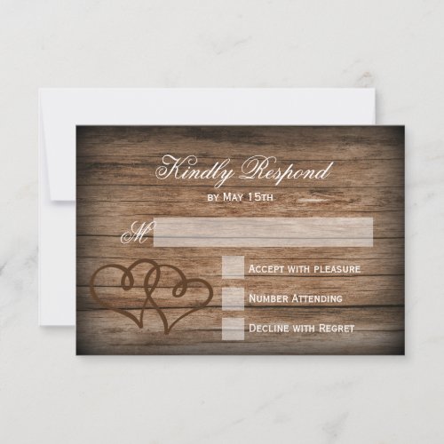 Rustic Double Hearts Wood Wedding RSVP Cards