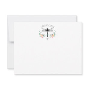 Rustic Dragonfly Floral Note Card