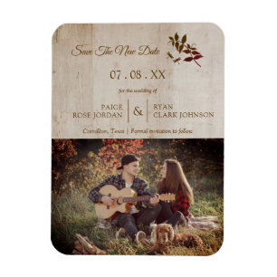 Rustic Dragonfly on Wood with Engaged Couple Photo Magnet