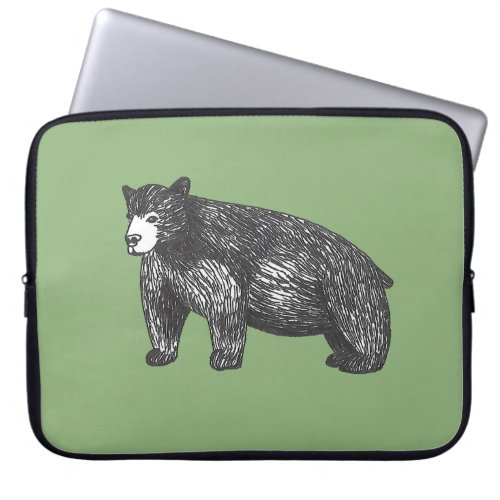 Rustic Drawing Black Bear Laptop Sleeve