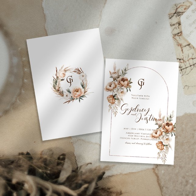 Rustic Dread Floral Pampas Wedding Invitation (Creator Uploaded)